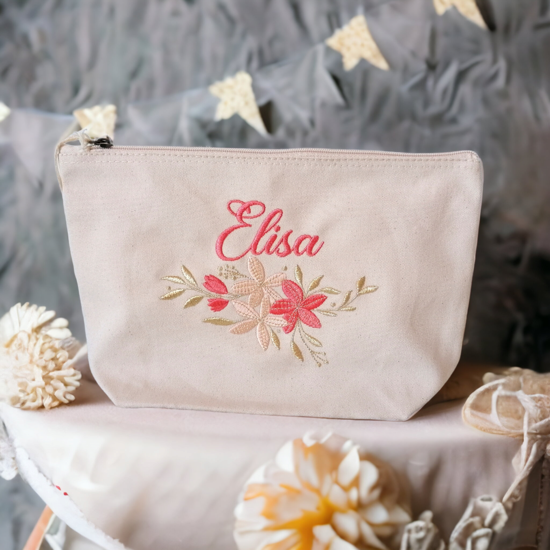 Pochette in cotone personalizzabile con nome e motivo floreale